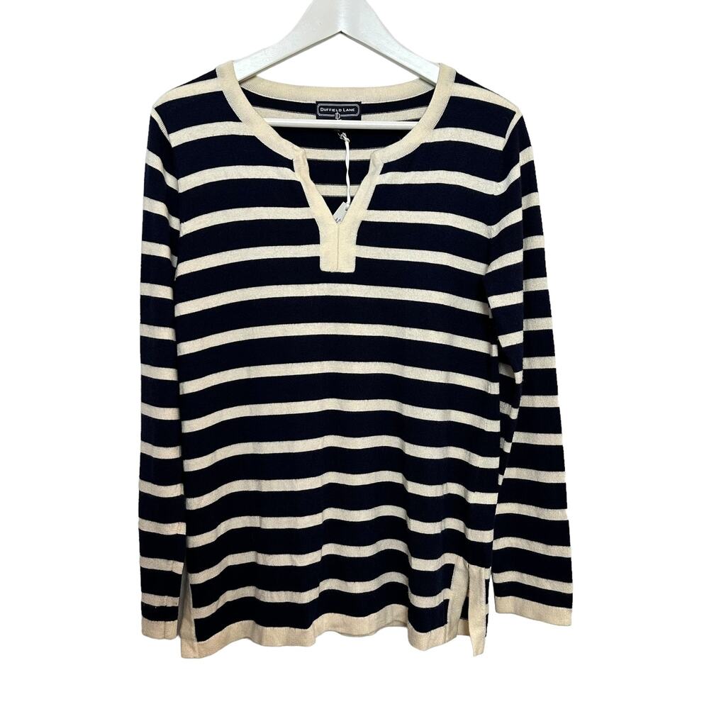 NWT Duffield Lane Stripe Sweater Leighton Tunic Cashmere Blue Blend Small
